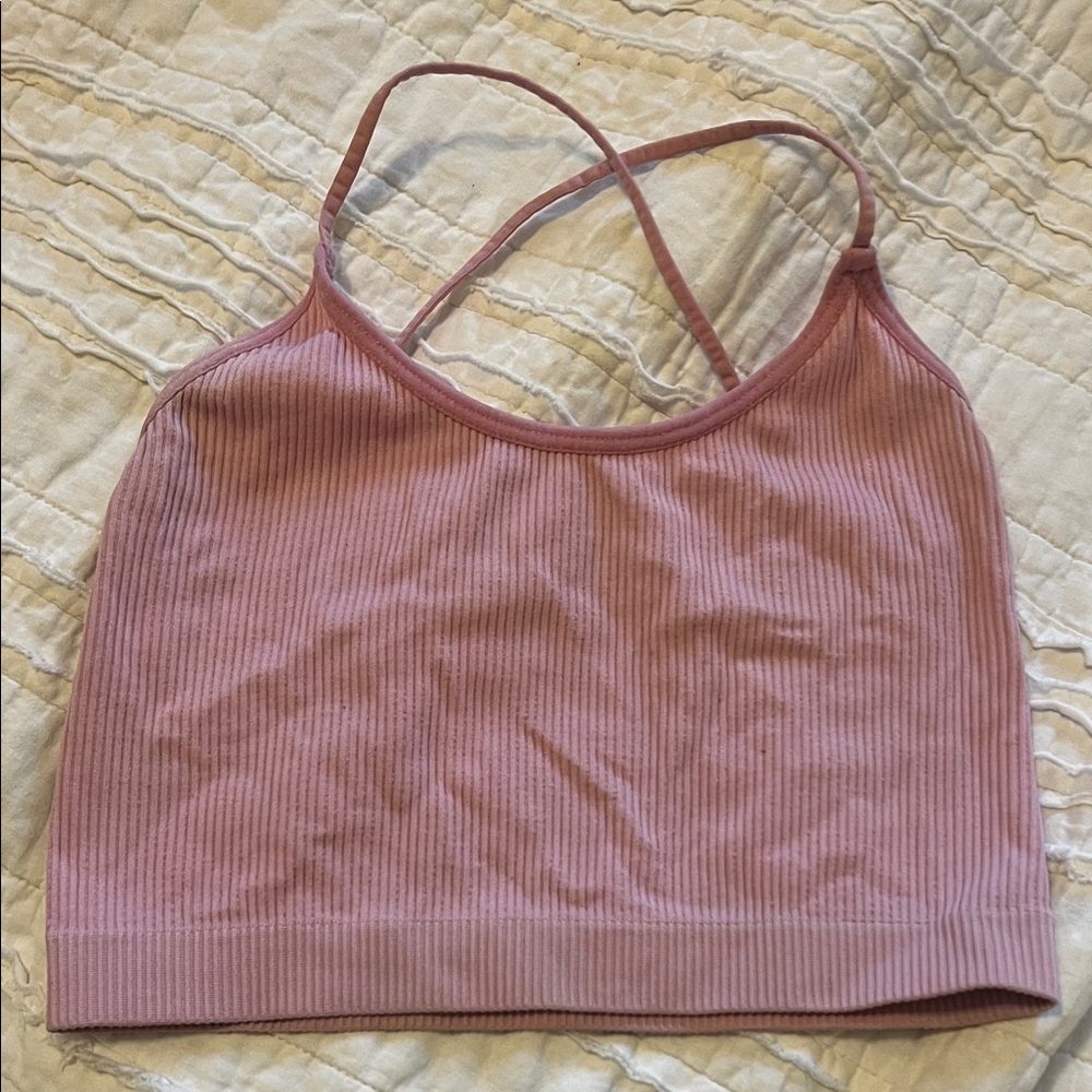 Pink Ribbed Crop Tank